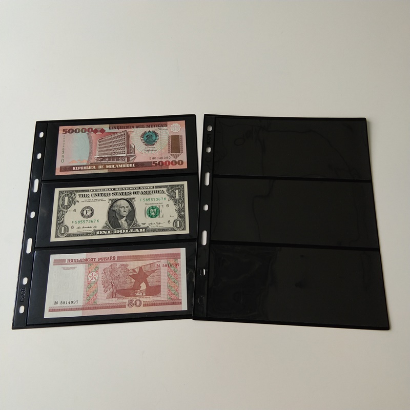 3 pagini din portofoliul de stocare a monedei negre din buzunar pentru facturi valutare